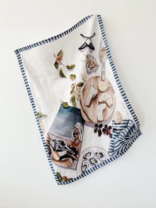 Linen Tea Towel 'Smoked Oysters'