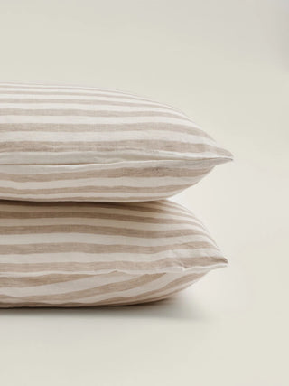 Linen Pillowcase Set Natural Stripe