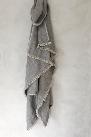 Aquavireo Swedish Linen Herringbone Throw Grey