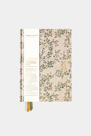 2025 Desktop Linen Bound Planner - White Blossoms