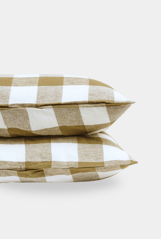 Linen Pillowcase Set Olive Check