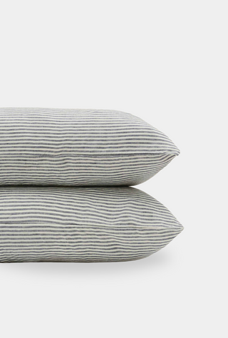 Linen Pillowcase Set Blue Stripes