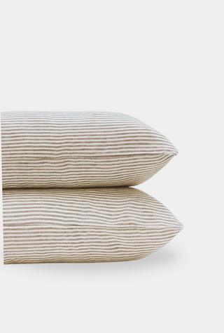 Linen Pillowcase Set  Olive Stripes