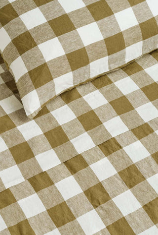 Linen Duvet Cover Olive Check