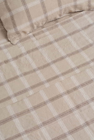 Linen Flat Sheet Natural Plaid