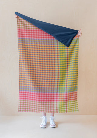 Recycled Wool Small Picnic Blanket | Lime Block Micro Gingham