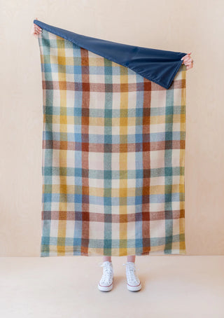 Recycled Wool Small Picnic Blanket | Rainbow Herringbone Check