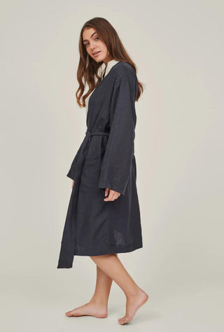 Linen Robe | Navy & Stripes