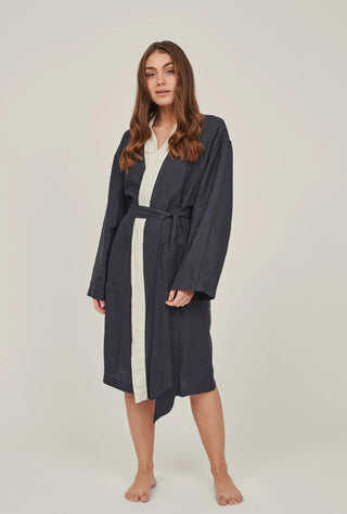 Linen Robe | Navy & Stripes