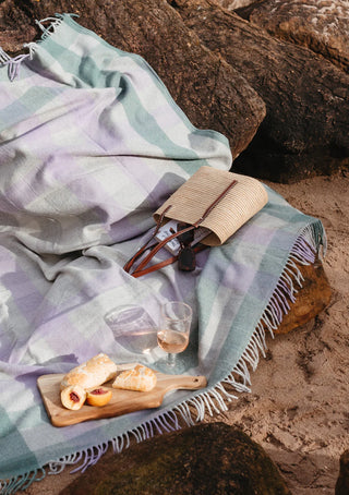 Recycled Wool Picnic Blanket | Sage Gradient Gingham