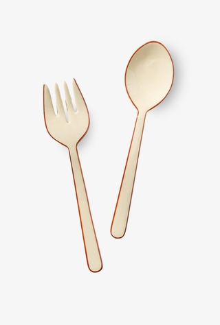 Alder Enamel Salad Servers Cream