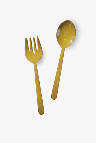 Alder Enamel Salad Servers Olive