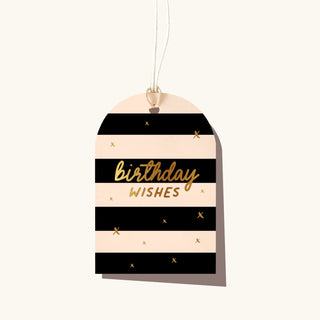 Gift Tag Birthday Black/Creme Stripe