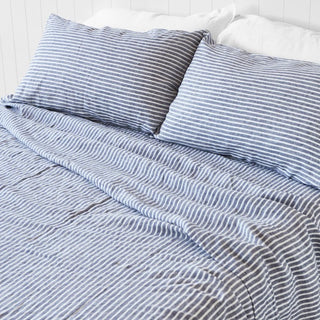 Montauk Linen Ocean Stripe Flat Sheet King